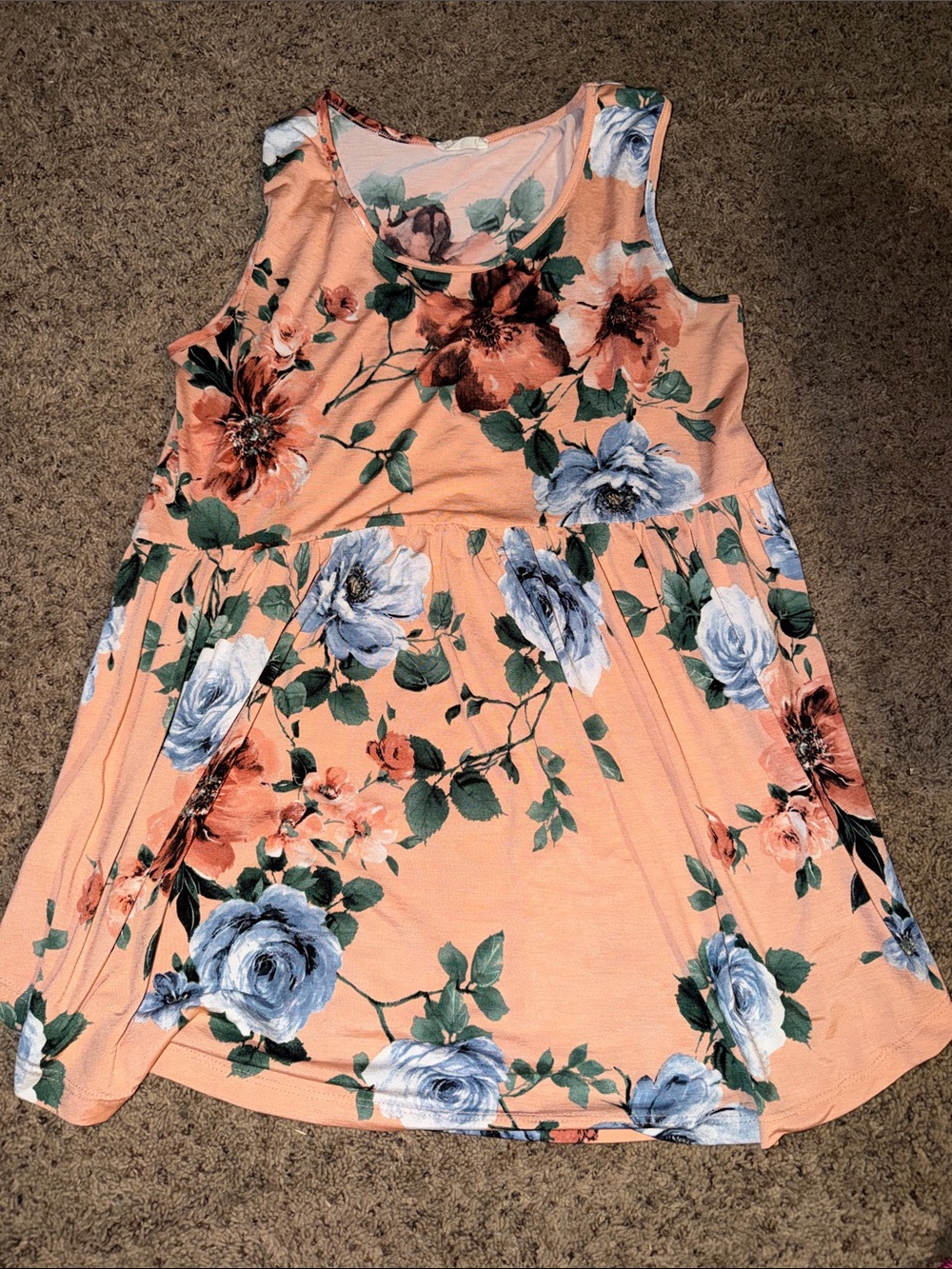 Peach Floral Sleeveless Tank Top